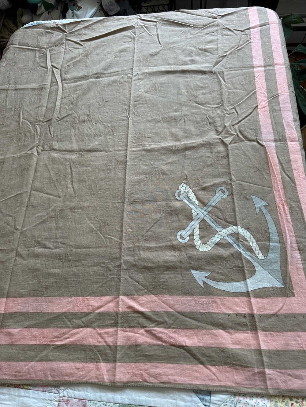 W—Perry Ellis Pink and Brown Anchor Print Scarf